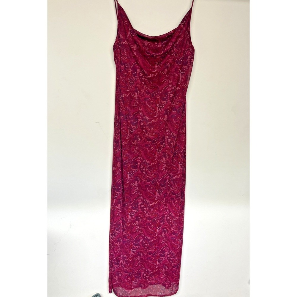 Vintage Y2K Fuchsia Paisley Slip Dress Maxi Dress Cowl Neck Bias Cut USA 11/12 - Picture 3 of 12